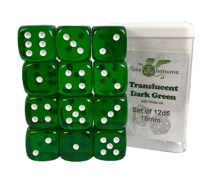 Set 12d6 Translucent Dark Green w/ White